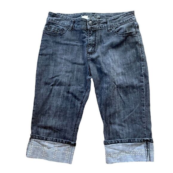 Zena Studded Denim Folded Hem Capri Sz 12P - Picture 1 of 13